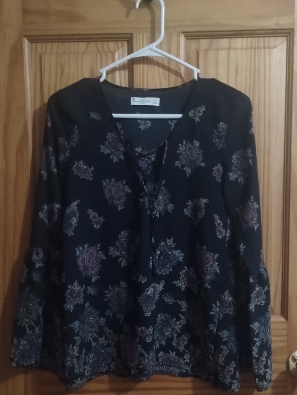 Women's Black Floral Lace-Up Blouse